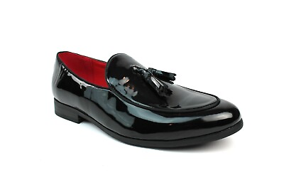 #ad Patent Black Men#x27;s Slip On Real Leather Tuxedo Loafer Tassel Shoes AzarMan $49.00