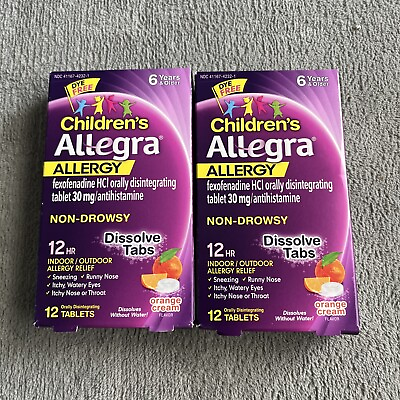 #ad Children#x27;s Allegra Allergy 12HR 24 Tablets Dissolve Tabs Orange Cream Exp 12 24 $10.50