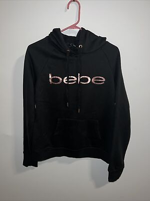 #ad Bebe Sport Pullover Jacket Size Large Sweatshirt Black Logo Hoodie $14.99