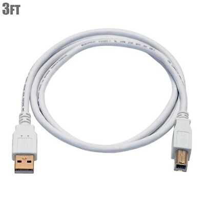 #ad 3FT USB 2.0 A Male to USB B Male M M 28 24AWG Cable Gold Plated White PC Printer $8.69