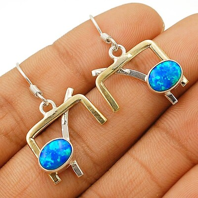#ad Two Tone Blue Fire Opal 925 Solid Sterling Silver Earrings NW17 3 $29.99