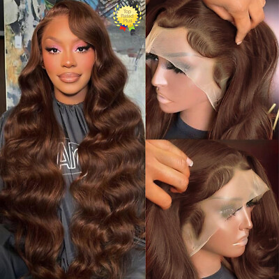 #ad 13×4 Chocolate Brown Body Wave Lace Front Wigs Human Hair For Women With Gifts $129.68