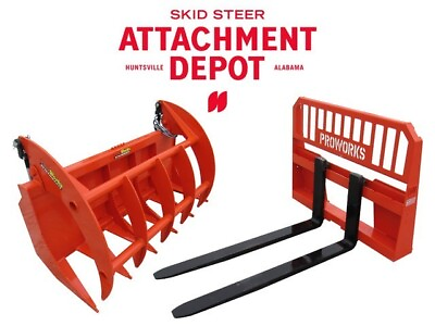 #ad 60quot; Root Rake Clam Grapple Bucket and 48quot; Long Pallet Forks Attachment Combo QA $2549.99