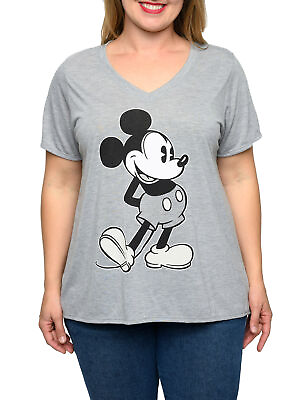 #ad Mickey Mouse V Neck T Shirt Women#x27;s Plus Size Retro Vintage Gray $19.99