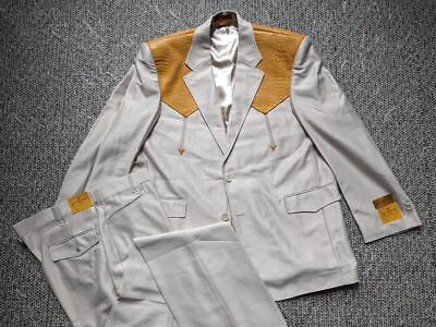 #ad vintage 2PC suit WESTERN faux alligator 48R 38x36 off white COWBOY rockabilly $224.95
