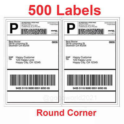 #ad 500 Shipping Labels Rounded Corners 2 Per Sheet 8.5 X 11 Self Self Adhesive USA $24.88
