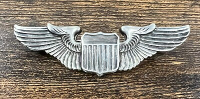 #ad WWII US Army Air Corps Pilot Wings .925 Sterling Silver 2” Pin Back $67.99