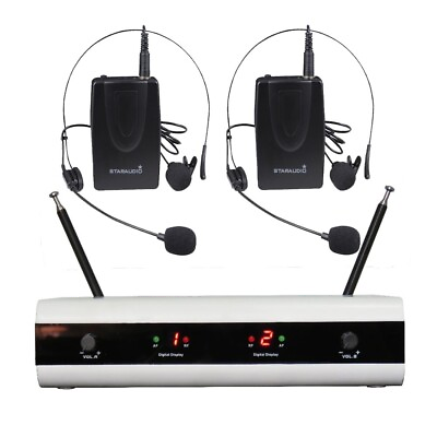 #ad 2 Channel VHF Microphones 2CH Headset Bodypack In Ear Mic Church Microphone Mic $49.98