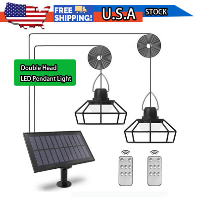 #ad Double Head LED Pendant Light Solar Power Outdoor Indoor Garden Yard Shed Lamp $198.99