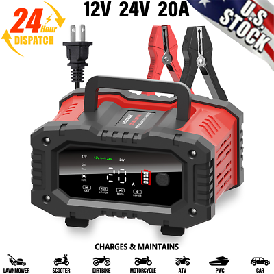 #ad 20A Smart Car Battery Charger Maintainer 12V 24V LiFePO4 AGM Trickle Charger $42.99