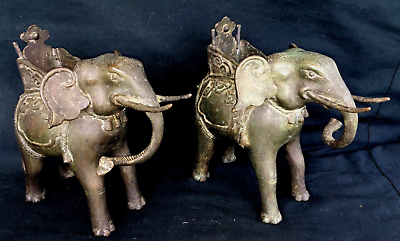 #ad 7quot; Pair Bronze Elephants Nice Patina Asian $220.00