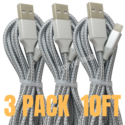 #ad 3 Pack USB Cable 10Ft For iPhone 11 XR 8 7 Plus Charger iPad Fast Charging Cord $11.59