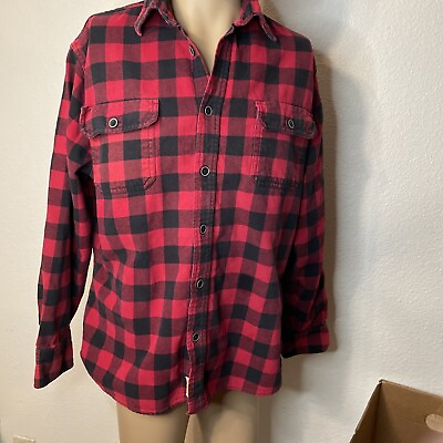 #ad Jachs Men XL Button Up Shirt Red Plaid Buffalo Heavy Flannel Long Sleeve $15.36