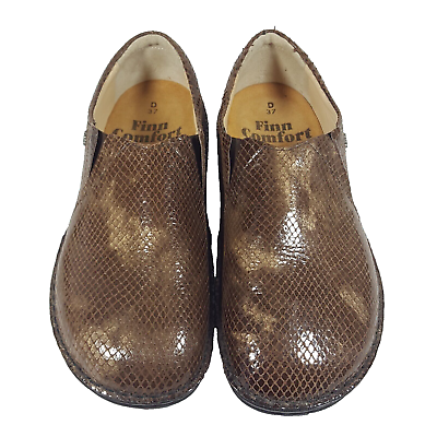 #ad FINN Womens Shoes Loafers Brown Leather Snakeskin Embossed Casual Slip On 6.5 $105.00