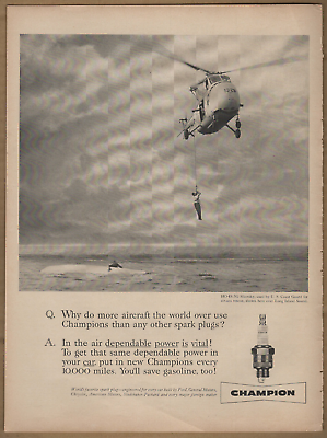 #ad 1958 Champion Spark Plug Vintage Print Ad Used by the Coast Guard Air Sea Rescue $8.79
