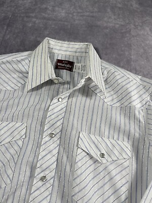 #ad VTG Wrangler Shirt Mens Large Pearl Snap Wester Long Sleeve Made In Usa $22.00