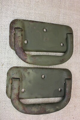 #ad 2 Old Tool Box Drop Handles Pulls Industrial Army Green vintage 1960 HEAVY Rust $12.91
