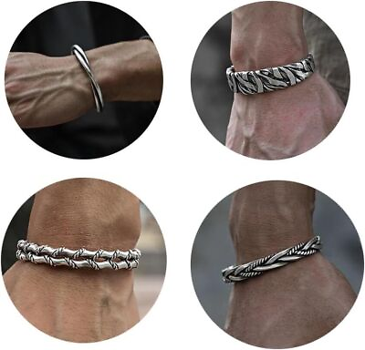 #ad Viking Men Cuff Bracelets Silver Cuff Bracelet Retro Twisted Braided Open Bangle $7.99