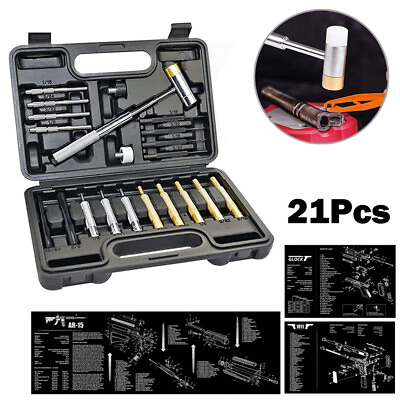 #ad 21Pcs Pin Punch Set Steel Nylon Hammer Gunsmith Tool w Cleaning Mat $24.29