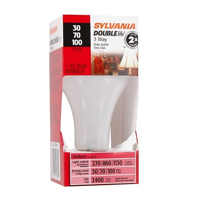 #ad Sylvania 3 Way 30 70 100 Watt 120V Indoor A21 Standard Base Frosted Light Bulb $7.99