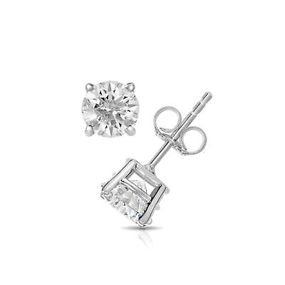 #ad 14K White Gold Diamond Stud Earrings Solitaire Round Brilliant Cut 4 Prong $699.99