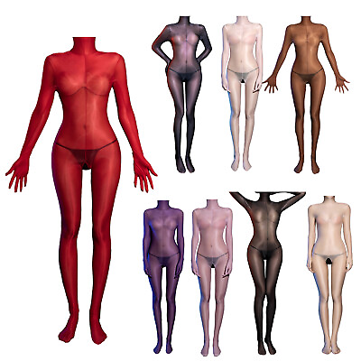 #ad US Womens Full Bodysuit Sheer Oil Jumpsuit Smooth Bodycon Lingerie Shiny Catsuit $6.43
