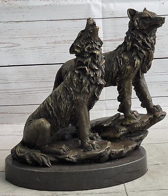 #ad Majestic Pair Bronze Sculpture of Wolves on Rock by Barye Museum Quality Art $174.50