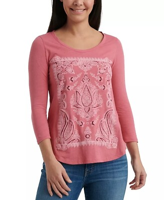 #ad Lucky Brand Women#x27;s Lotus Long Sleeve T Shirt Pink Size X Small $23.50