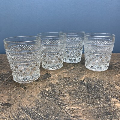 #ad Vintage Set of 4 Anchor Hocking Wexford Old Fashioned Glasses 3 3 4quot; $30.00