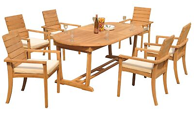 #ad DSAL A Grade Teak 7pc Dining Set 118 Mas Oval Table Stacking Arm Chairs Outdoor $3085.61