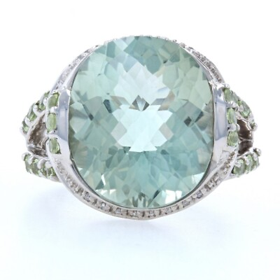 #ad Sterling Green Amethyst Peridot Diamond Ring 925 Oval Cut 15.31ctw Size 6 $59.99