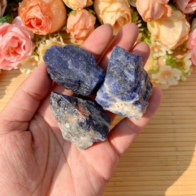 #ad 3Pcs Natural Raw Rough Sodalite Pocket Stone Rocks Crystal Mineral Specimens $11.31