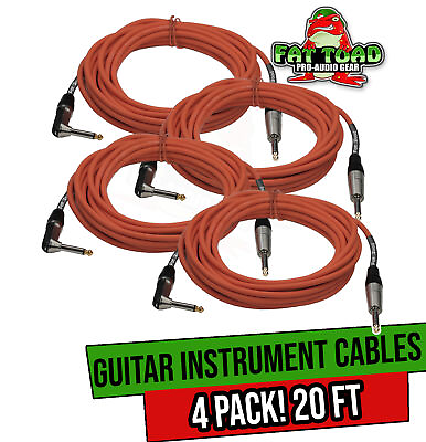 #ad Guitar Cords 4 Pack Right Angle Instrument Cable by FAT TOAD 20FT 1 4 Inch $20.20