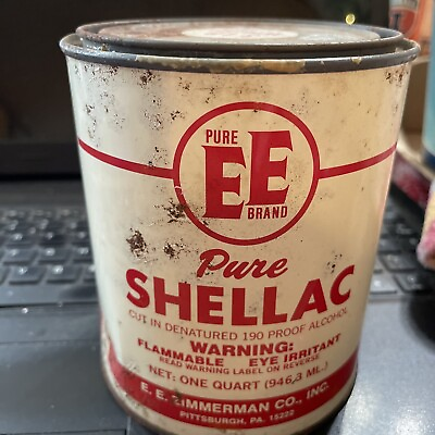 #ad Vintage Pure EE Brand Pure Shell an One Quart Empty Can Cut W 190 Proof Alcohol $12.99