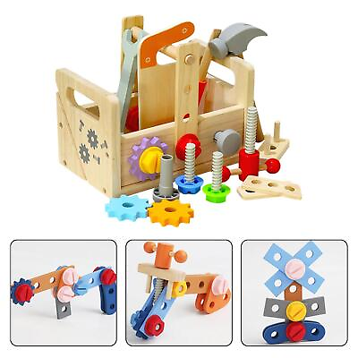 #ad Tool Box Toys Wooden Toddlers Tool Set for Problem Solving Holiday Gifts $47.14