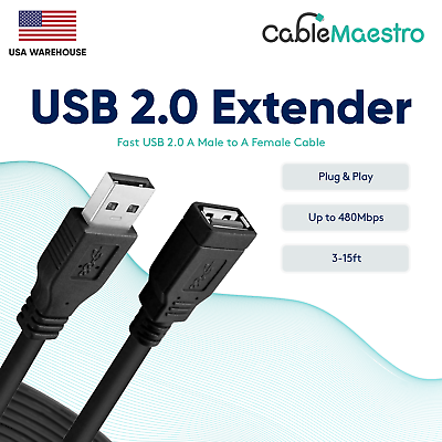 #ad #ad USB 2.0 Extension Extender Cable Cord Type A Male to A Female 3 15FT HIGH SPEED $4.25