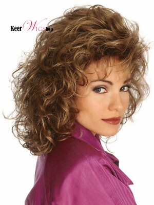 #ad Medium Shoulder Length Soft Curls Blonde Mix Capless Synthetic Hair Wigs Women $22.19