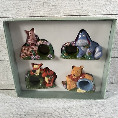 #ad Disney Winnie the Pooh 4 Ceramic Napkin Holders Set Tigger Piglet Eeyore in Box $24.99