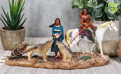 #ad Indigenous Native American Indian Family With Horse And Wolves Migration Statue $25.99