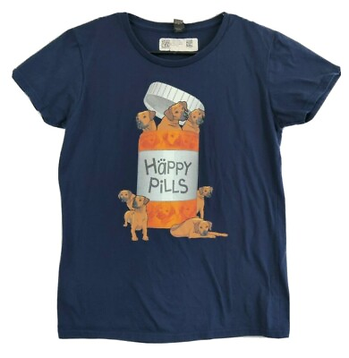 #ad Happy Pills Golden Retriever Dog T Shirt Cotton Navy Blue Sz M $19.97