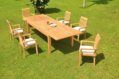 #ad A Grade Teak 7pc Dining 122quot; Caranas Rectangle Table Mas Stacking Arm Chair Set $2906.49