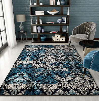 #ad New Contemporary Rugs For Living Room 8x10 Black Floor Carpet Dining Room Rugs $49.99