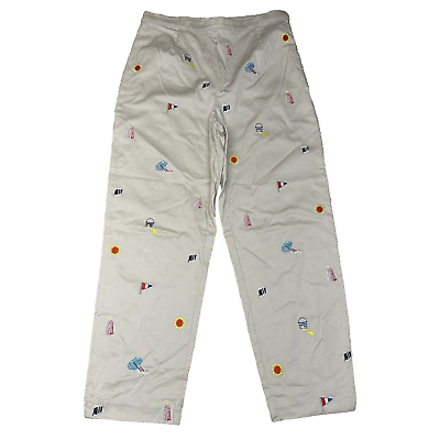#ad David Brooks Pants Woman#x27;s Size 10 Beige Beach Embroidery $17.99