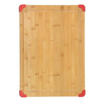 #ad 15 inch by 21 inch Bamboo Wood Cutting Board with Red Non slip Corners $21.56