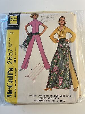 #ad McCalls 2657 Bust 36 Jumpsuit Maxi Skirt Side Slit Raglan Sleeves 1970s $9.99