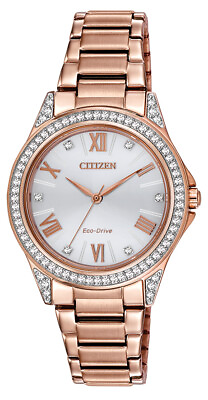 #ad Citizen Eco Drive Ladies Swarovski Crystal Roman Numerals Watch 34mm EM0233 51A $132.99