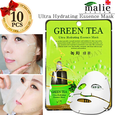 #ad Facial Mask Sheet Green Tea 10pcs Ultra Hydrating Essence Moisture Mask Pack $13.84