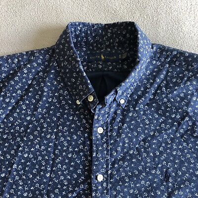 #ad Polo Ralph Lauren Mens Navy Blue Floral Short Sleeve Button Up Shirt Size XL $29.97