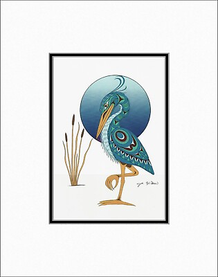 #ad SNEKE Blue Heron Coast Salish art by JOE WILSON 11quot; x 14quot; Matted art print $27.88