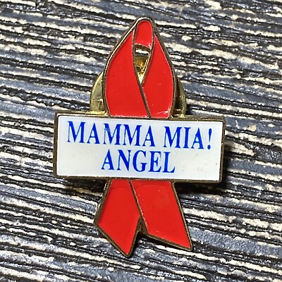 #ad Vintage Mamma Mia Red Ribbon Lapel Pin Vest EUC K279 $8.95